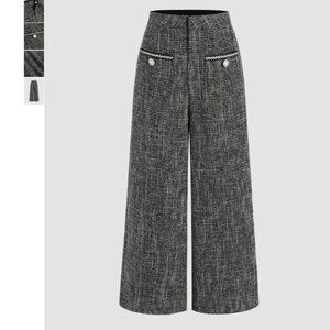 🎉Cider *DARK NAVY* Tweed High-Waisted Wide Leg Cropped Pants